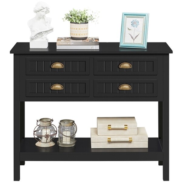 Yaheetech 4-Drawer Console Table With Open Shelf Pine Wood Legs