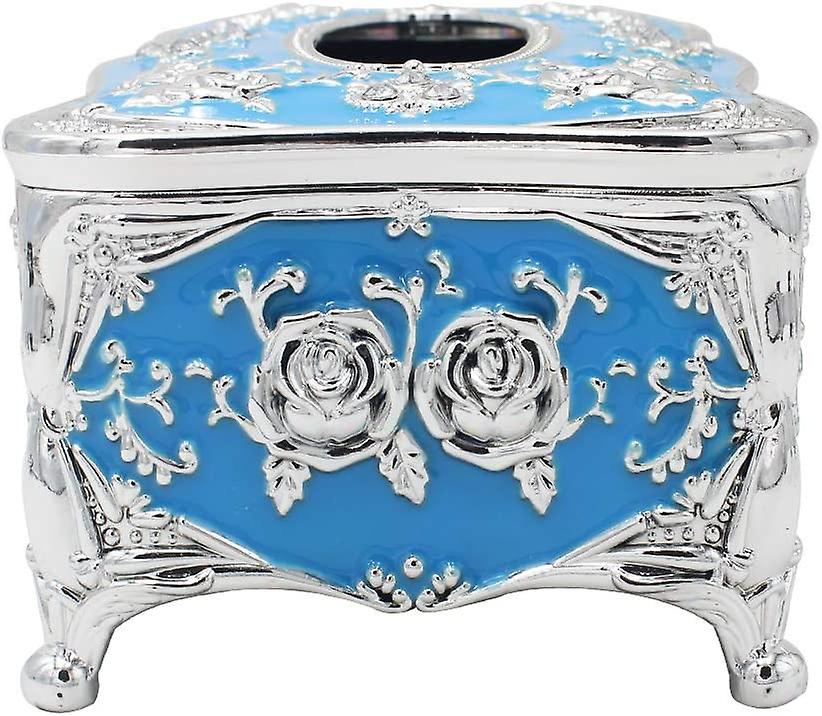 Rectangular Tissue Box Holder For Car Kitchen Table Bedroom Bar Napkin Box Cover Silver Blue