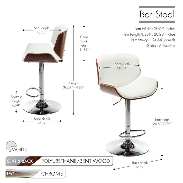 Porthos Home Orion Height Adjustable and Swivel Bar Stool， PU Upholstery