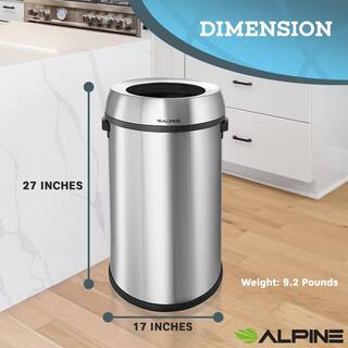 Alpine Industries 17 Gal. Stainless Steel Heavy-Gauge Brushed Open Top Commercial Trash Can (2-Pack) 470-65L-2PK