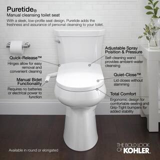 KOHLER Puretide Non- Electric Bidet Seat for Elongated Toilets in White K-5724-0