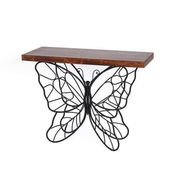 Butterfly Black and Brown Metal and Wood Accent Table - 31.25