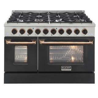 Kucht Custom KNG 48 in. 6.7 cu. ft. LP Ready Double Oven Gas Range with Convection in Black with Black Knobs and Gold Handle KNG481LP-K-GOLD