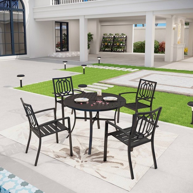 5pc Patio Dining Set With Round Table amp Steel Arm Chairs With Hexagon shaped Back Captiva Designs