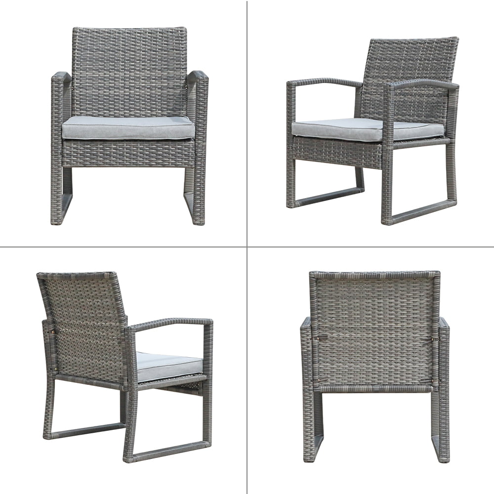 Patiorama 3 Piece Outdoor Modern Bistro Set， Wicker Conversation Set， Patio Rattan Chair Set， Patio Furniture Set with Coffee Table， Garden (Grey)