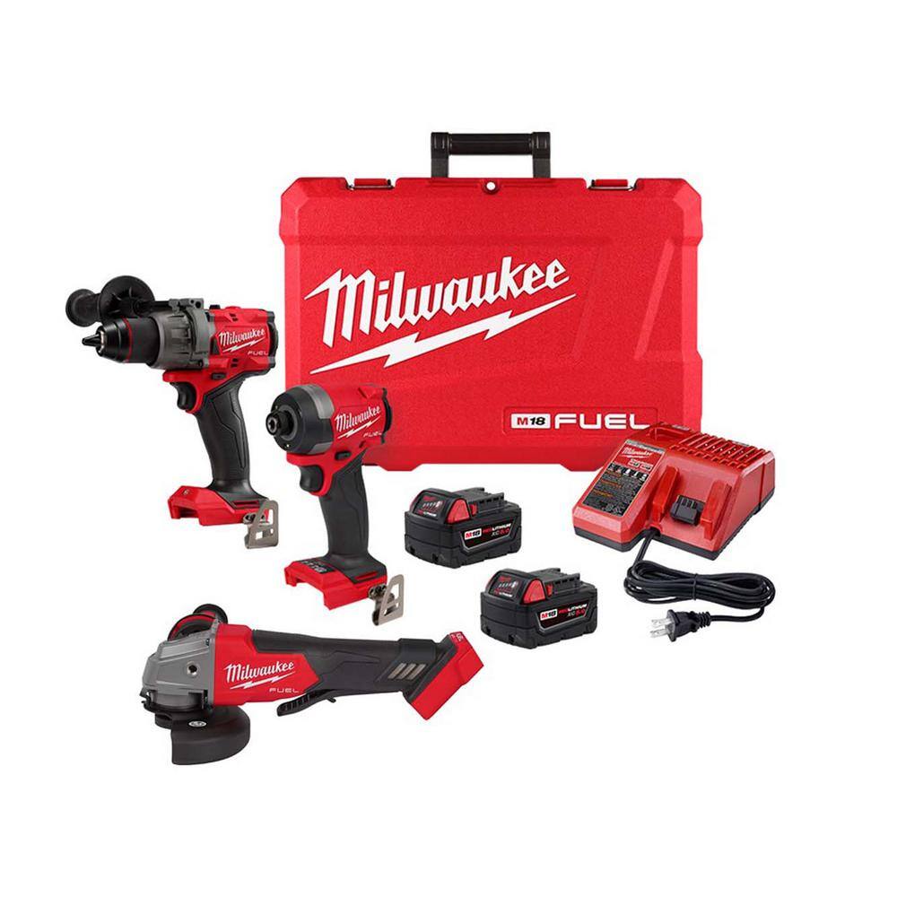 MW M18 FUEL 18-Volt Lithium-Ion Brushless Cordless Combo Kit 2-Tool with 2 Batteries Charger 4-12in. to 5in. Grinder 3697-22-2880-20