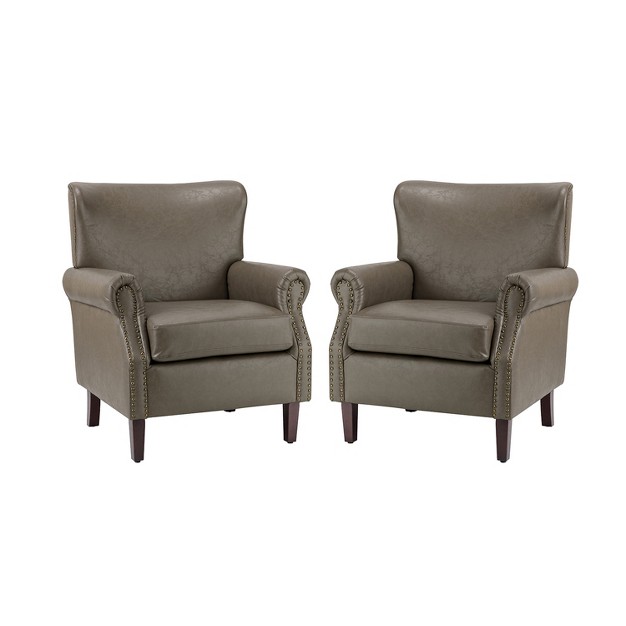 Set Of 2 Enzo Comfy Vegan Leather Armchair With Rolled Arms Karat Home