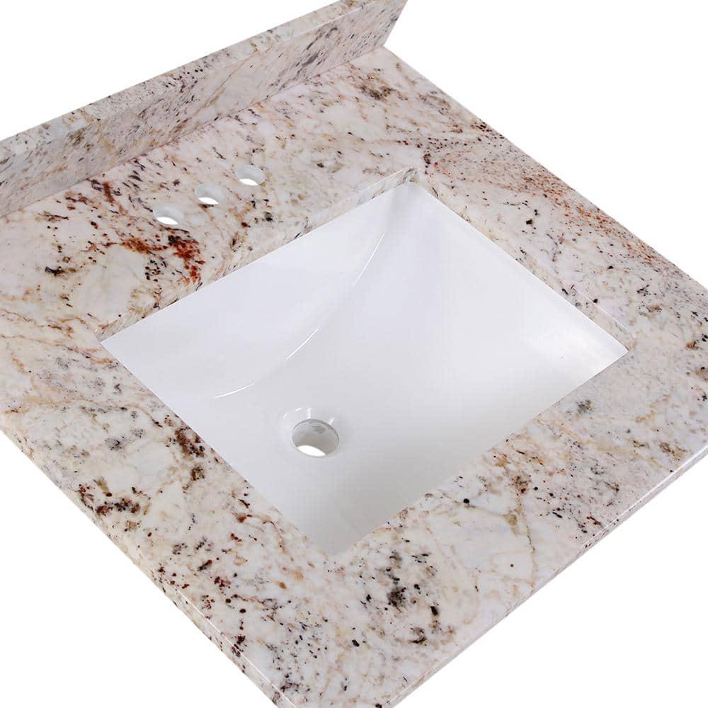 Home Decorators Collection 25 in W x 22 in D Stone Effects Cultured Marble Vanity Top in Rustic Gold with Undermount White Sink