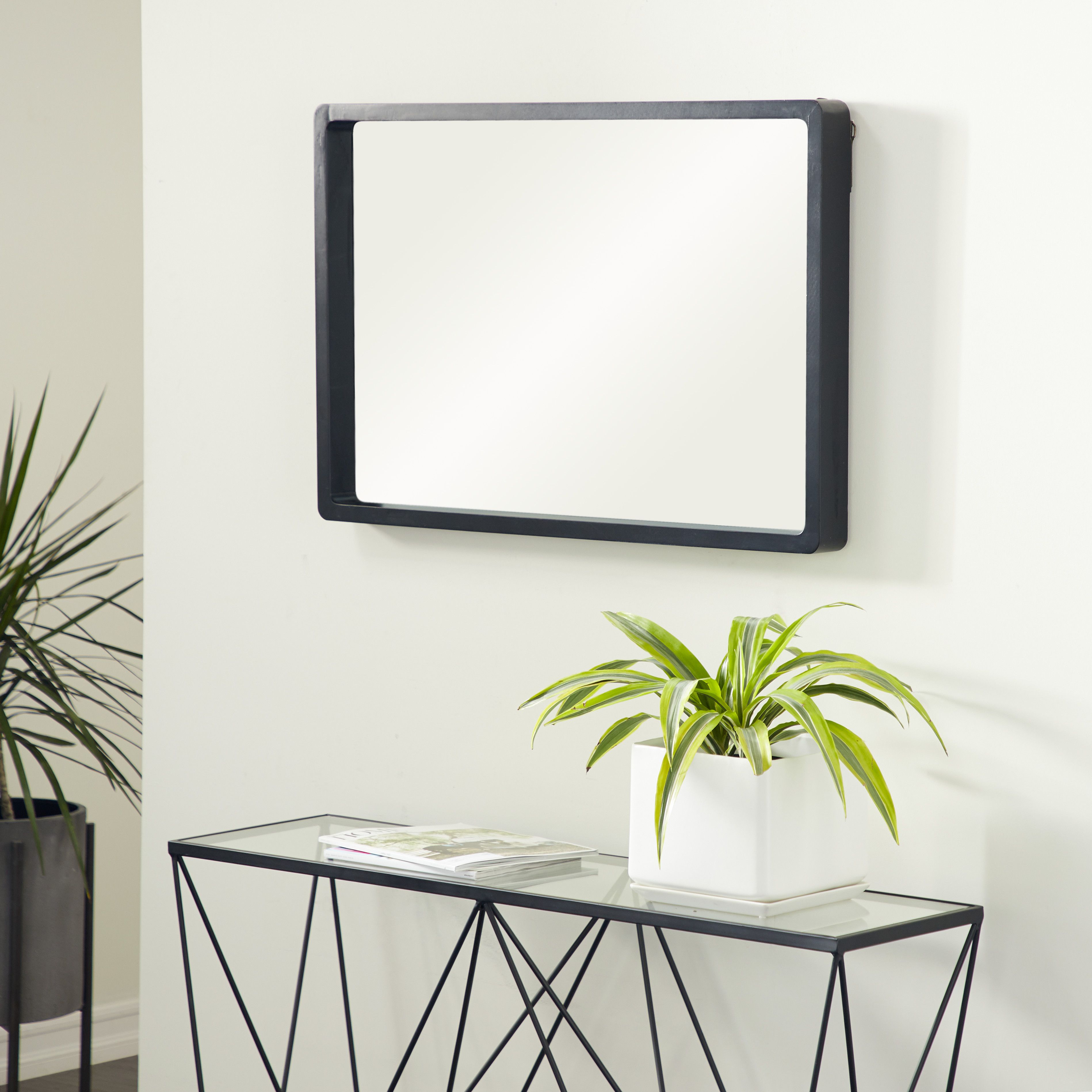 Black Contemporary Wood Wall Mirror 36 x 24