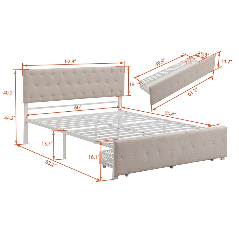 Elegant Design Metal Storage Platform Bed with a Big Drawer