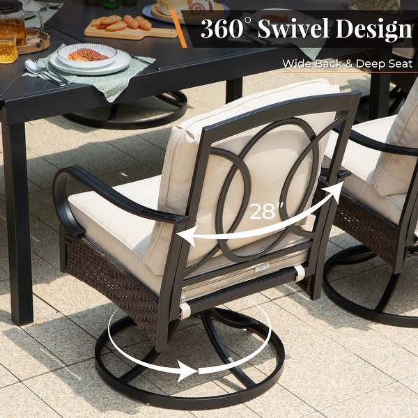 9/7Piece Patio Dining Set with 8/6 Rattan Swivel Chairs and a Expandable Dining Table