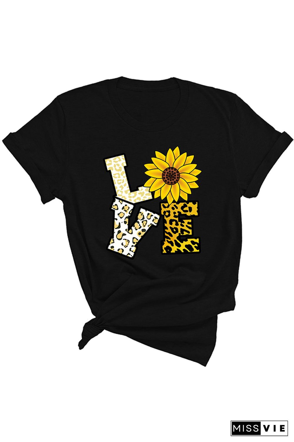 Love and Sunflower Print Graphic Tees for Women Wholesale Short Sleeve T shirts Top