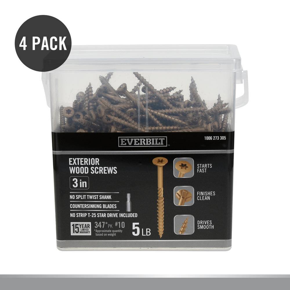 Everbilt #10 x 3 in. Star Drive Flat Head Exterior Wood Screws 20 lbs.-Box (1388-Piece) 9985285