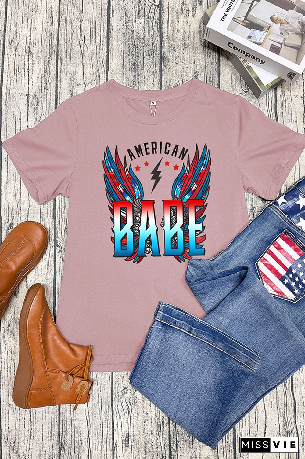 American Babe Retro Wings Short Sleeve Graphic Tee Wholesale