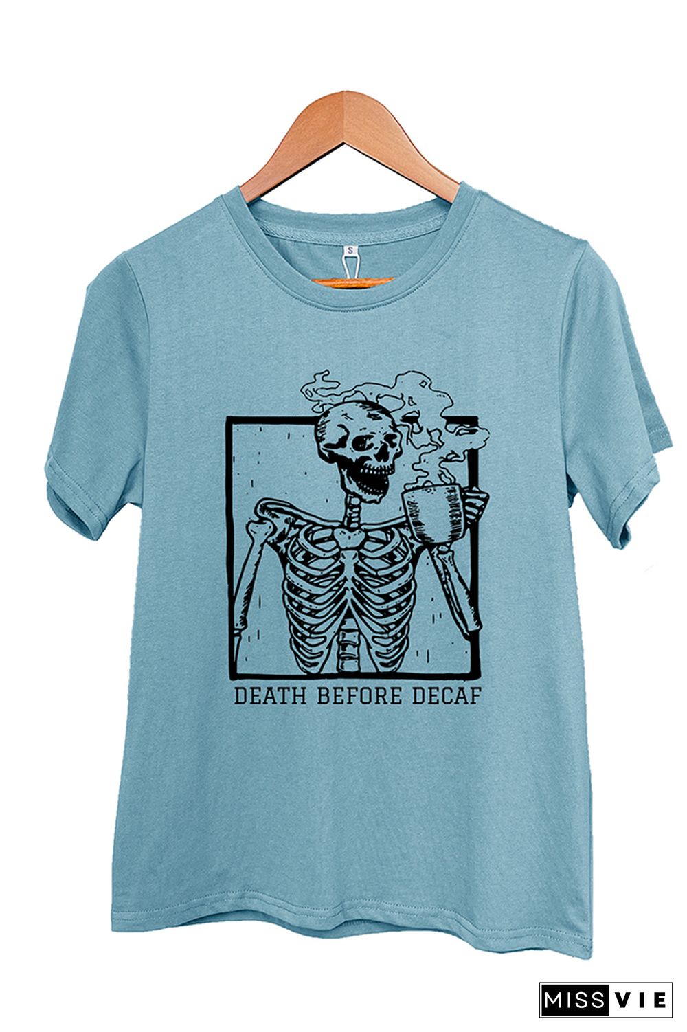 Skeleton Death Before Decaf Skeleton Drink Coffee Graphic T-Shirt Wholesale