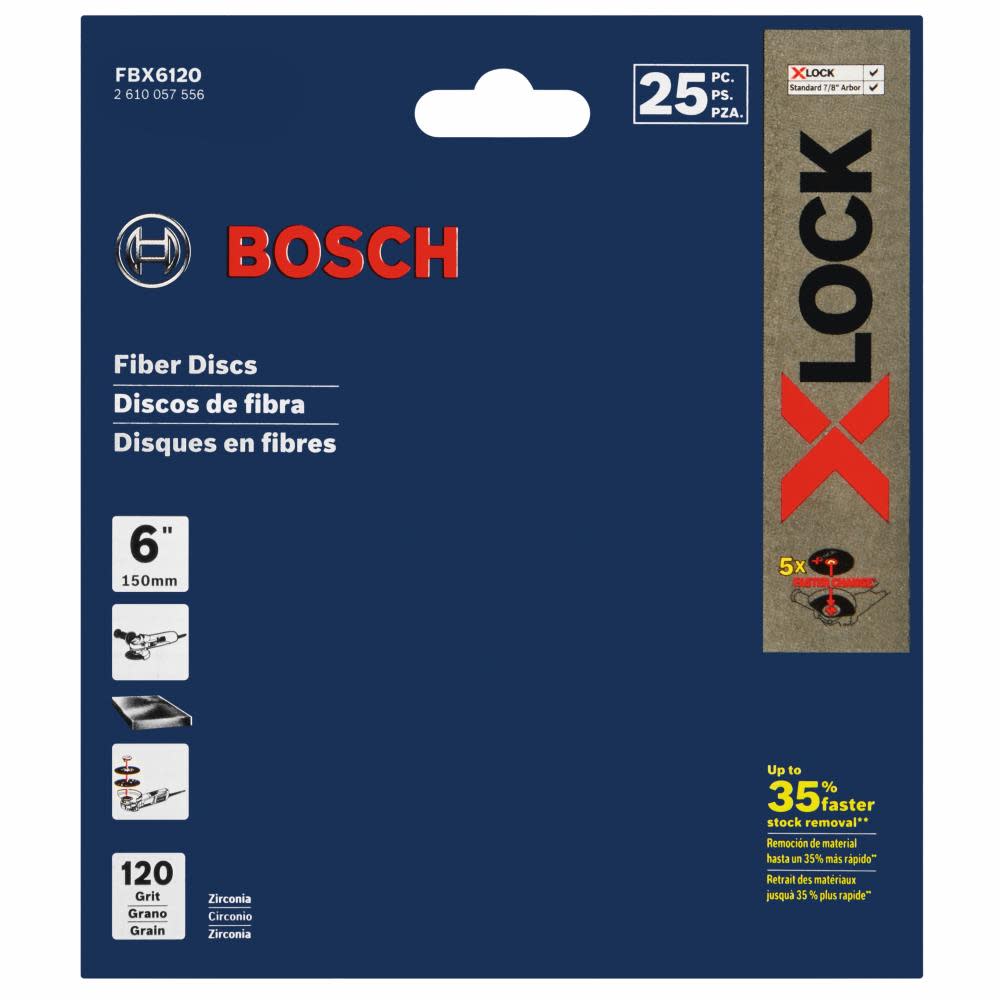 Bosch X LOCK Fine Grit Abrasive Fiber Discs 6 120 Grit 25pc