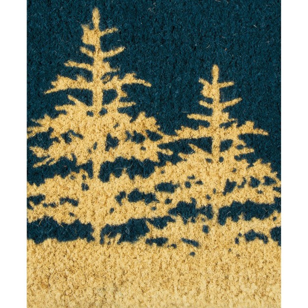 Winter Tree Rectangle Indoor And Outdoor Coir Door Welcome Mat Brown Trees On Blue Background