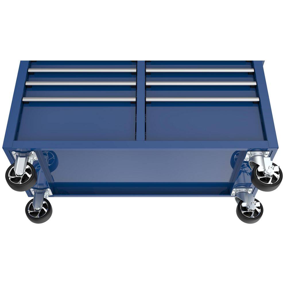 Husky 46 in. W x 18 in. D 9-Drawer Gloss Blue Mobile Workbench Cabinet with Solid Wood Top H46X18MWC9BLU