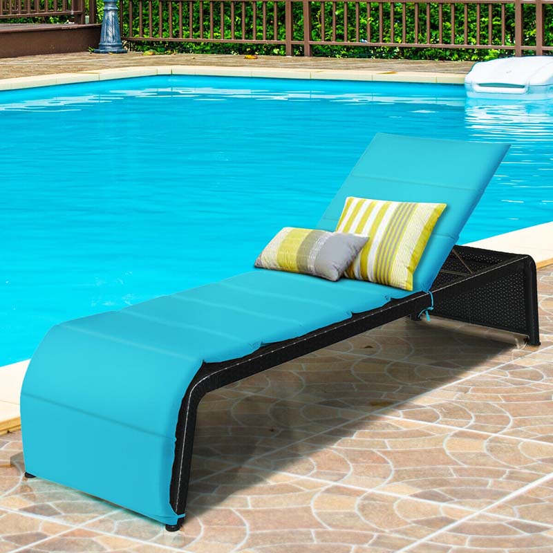 Wicker Outdoor Chaise Lounge Chair with Cushion, 5-Position Pool Lounge Chair Patio Beach Sun Lounger