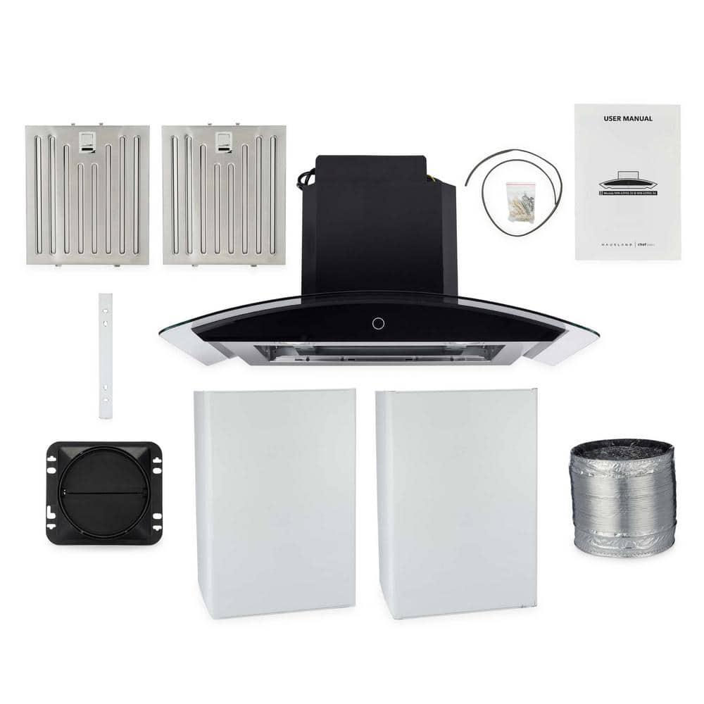 HAUSLANE 30 in Convertible Wall Mount Range Hood with Tempered Glass Baffle Filters in Stainless Steel