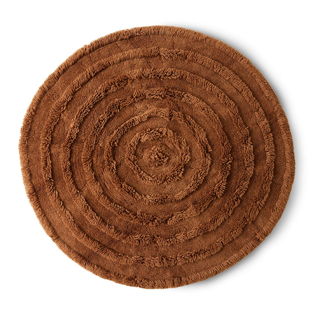 Round woolen rug mahogany