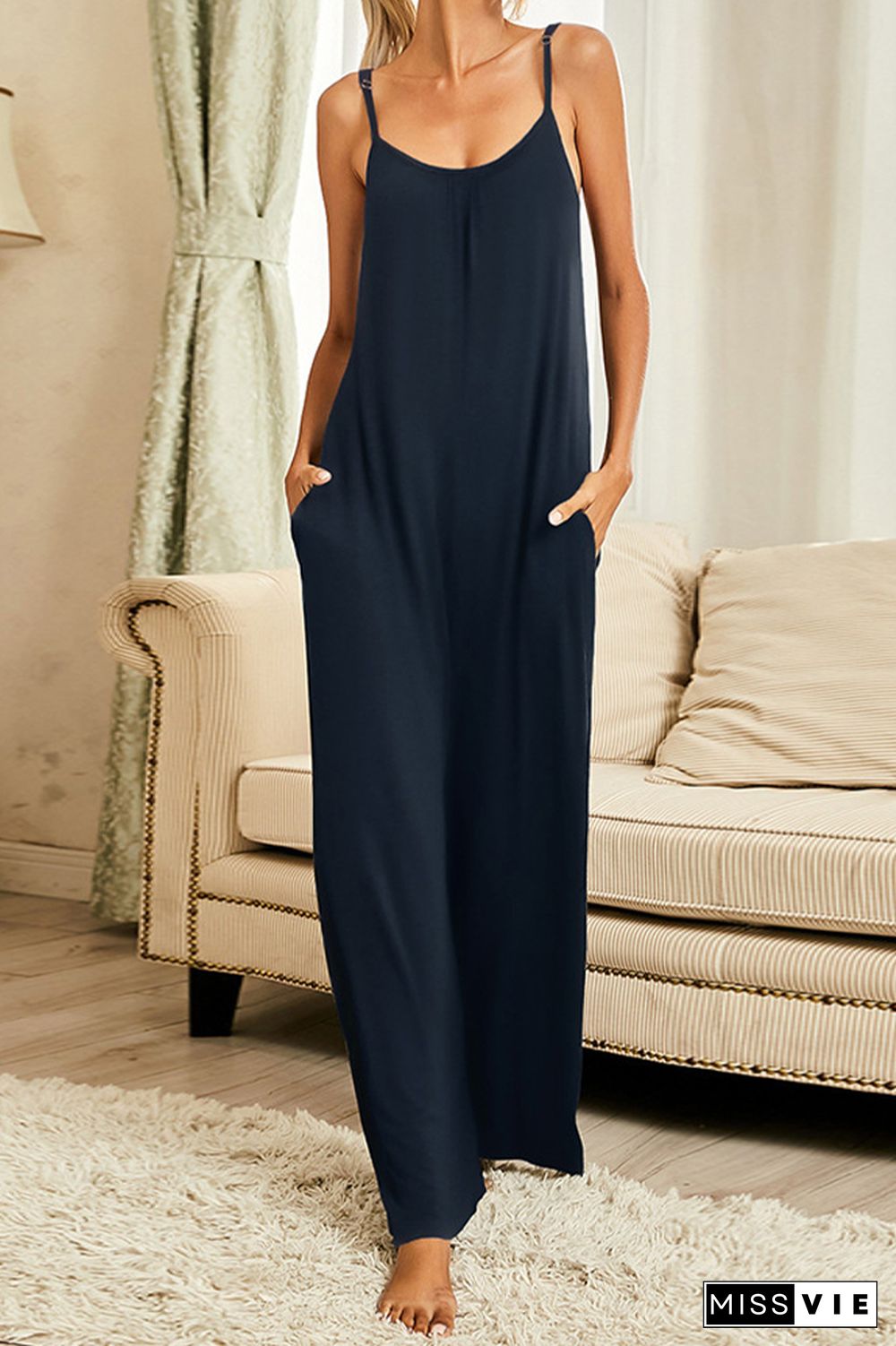 Plain Color Long Pants Loose Jumpsuit Wholesale