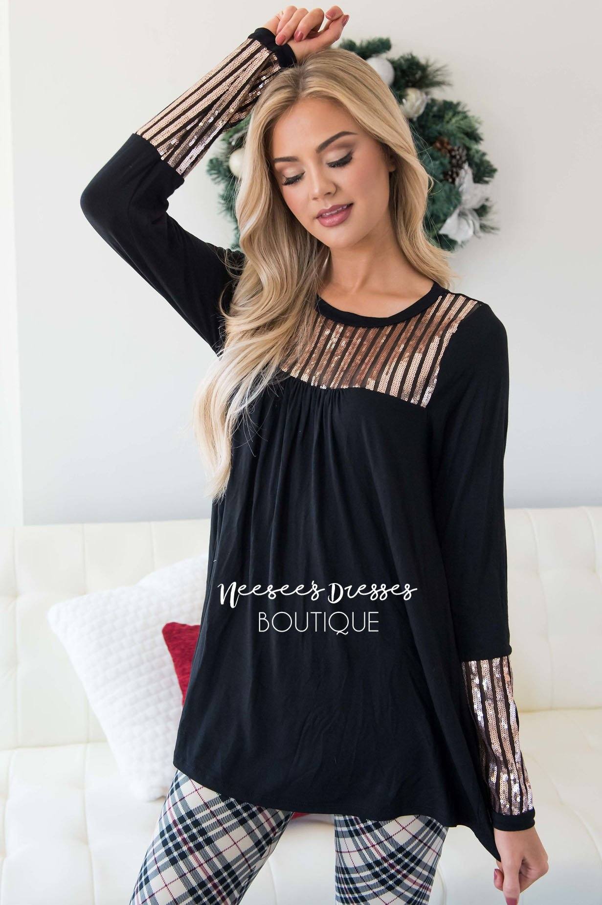 Sequin Striped Long Sleeve Top