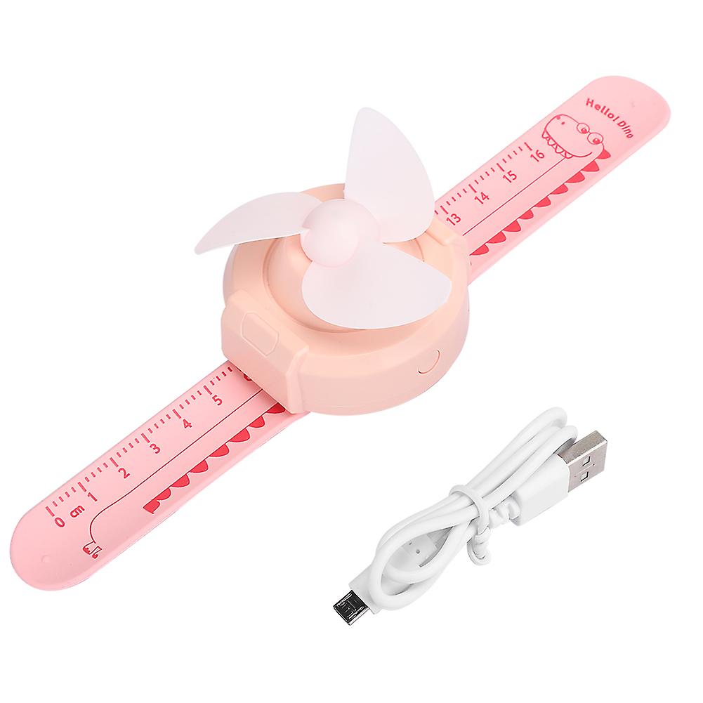 Children Fan Handheld Watch Shape Usb Rechargeable Cooling System Innovative Small Gift(pink )