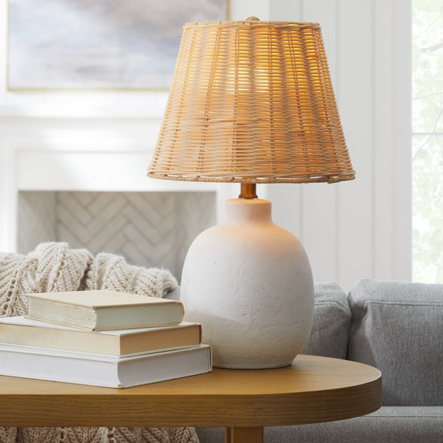 Ceramic Table Lamp With Rattan Shade White Designed With Studio Mcgee