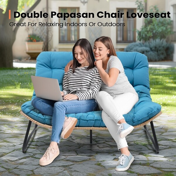 Pellebant Double Papasan Chair Loveseat with Beige Cushion For Indoor and Outdoor Use