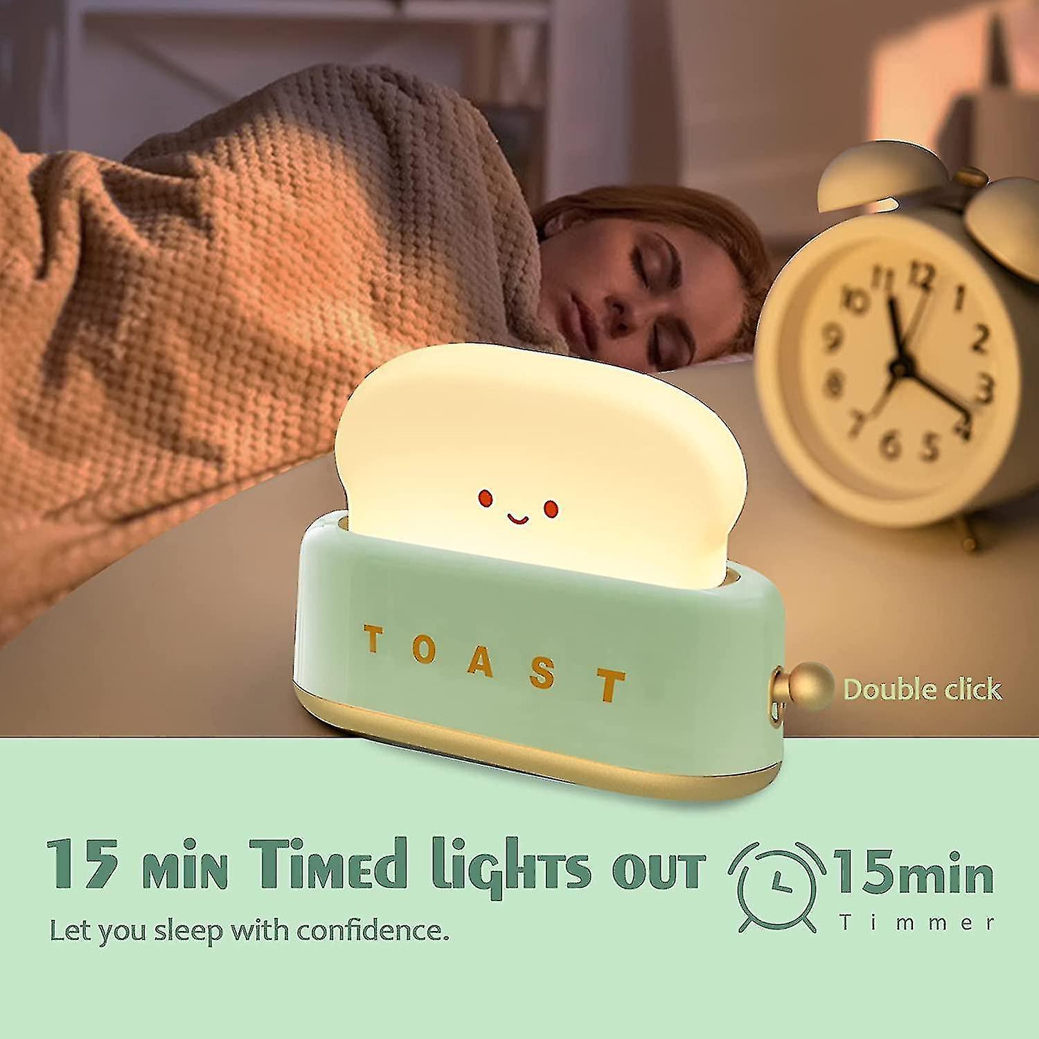 Night Light Desk Decor Toaster Lamp， Small Rechargeable Lamp With Smiling Face Cute Toast Toaster Sh