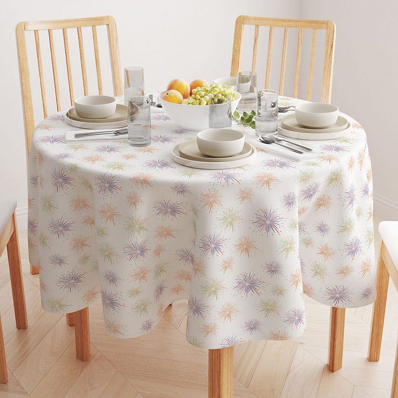 Round Tablecloth， 100% Cotton， 60 Round， Fireworks Celebration