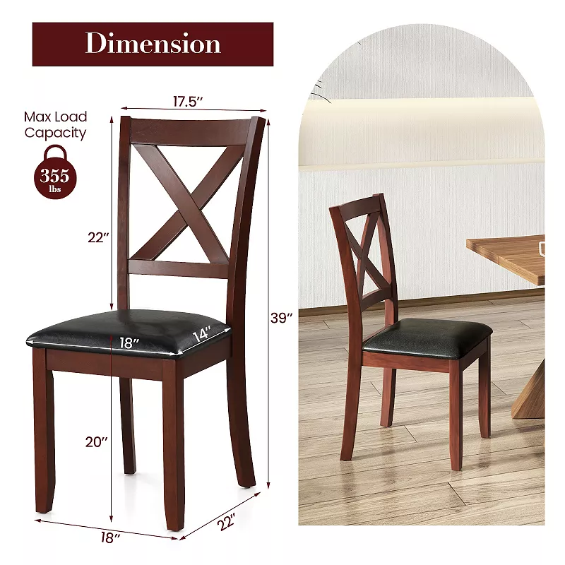 Set Of 2 Wooden Kitchen Dining Chair With Padded Seat And Rubber Wood Legs-black