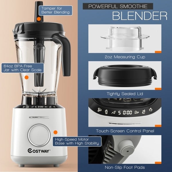 1500W Countertop Smoothies Blender with 10 Speed and 6 Pre-Setting Programs - 7.5