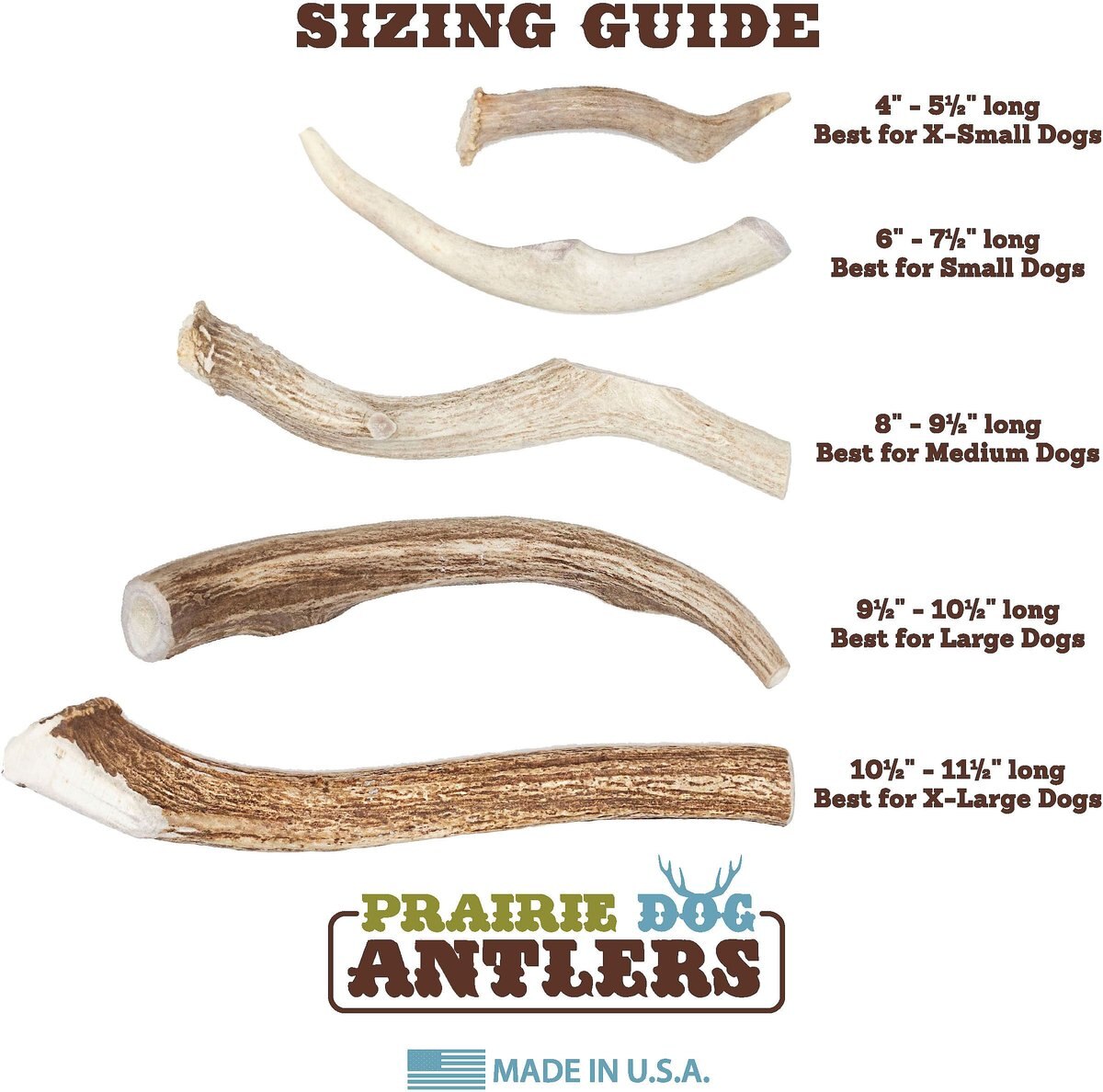 Prairie Dog Whole Deer Antler Dog Chews， 8 - 9.5 in