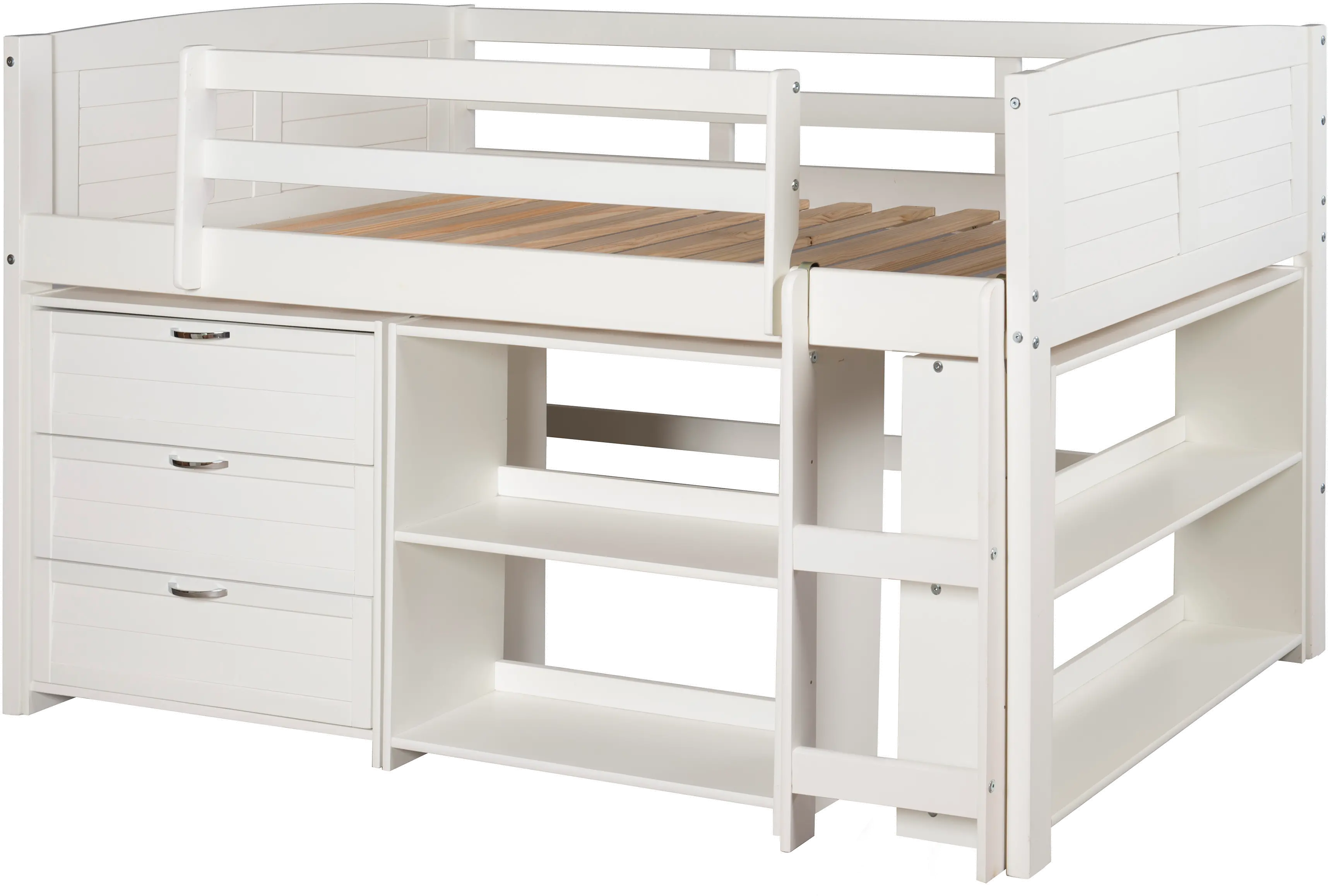 Louver White Low Loft Bed Style C