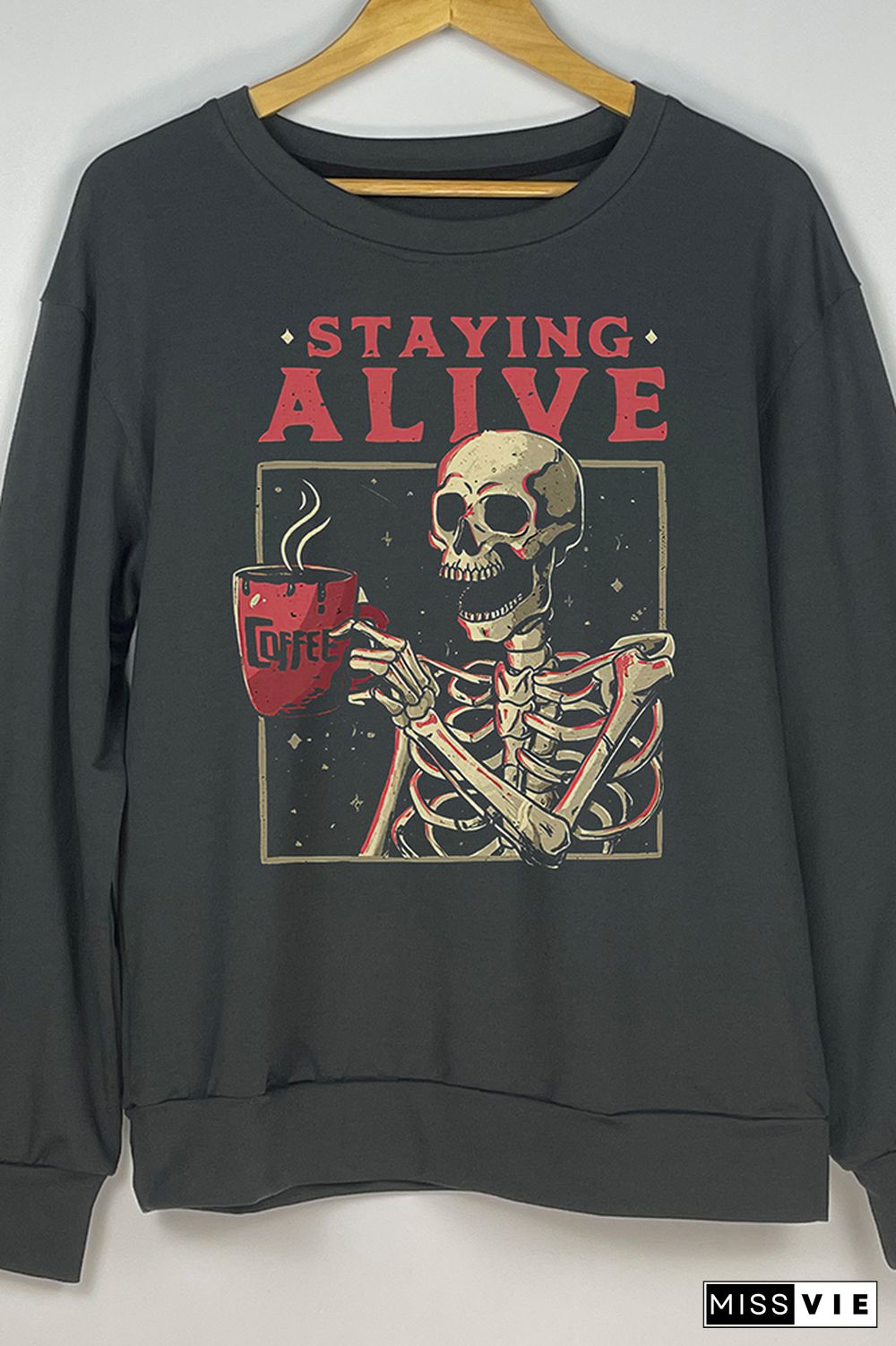 Staying Alive Halloween Print O-neck Long Sleeve Sweatshirts Women Wholesale