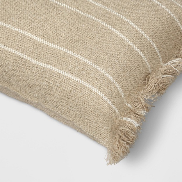 Textured Linen Striped Throw Pillow Neutral