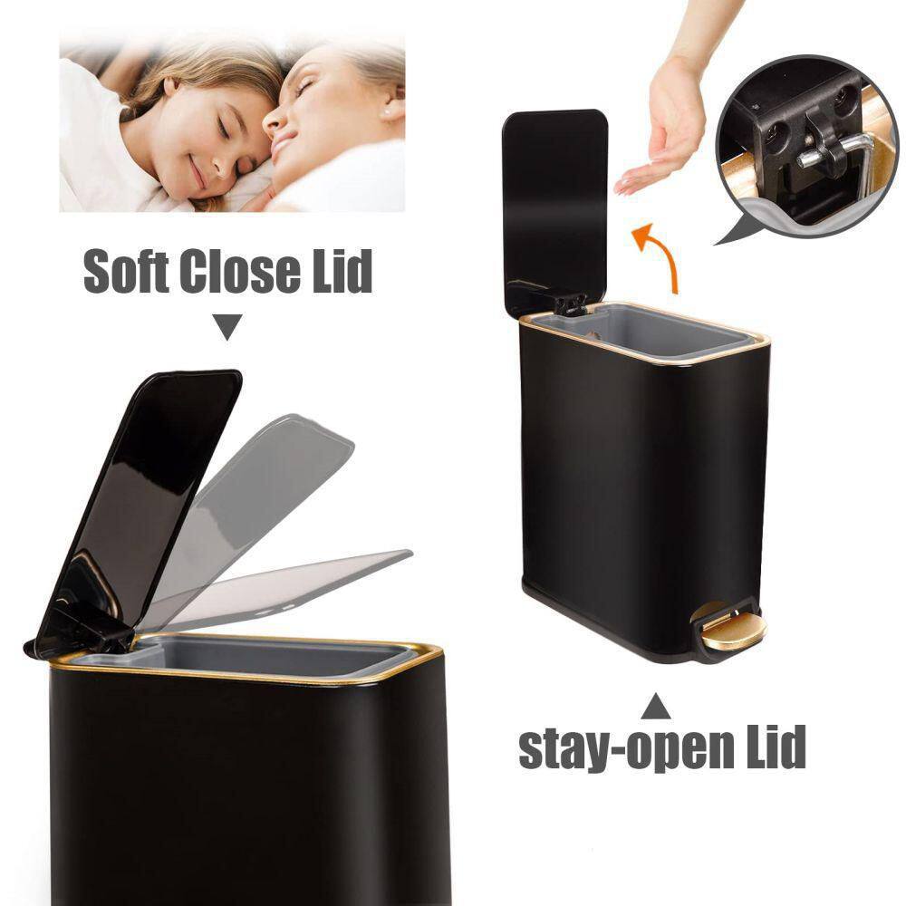 Dracelo Small Bathroom Step Trash Can with Lid Soft Close in Black B09Y3YWQSF