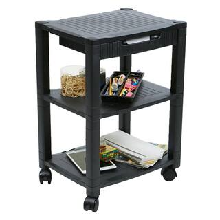 Mind Reader Anchor Collection Mobile Printer Cart with 3-Tiers Storage Drawer 75lb. Capacity Set of 2 Black 2PRCART-BLK