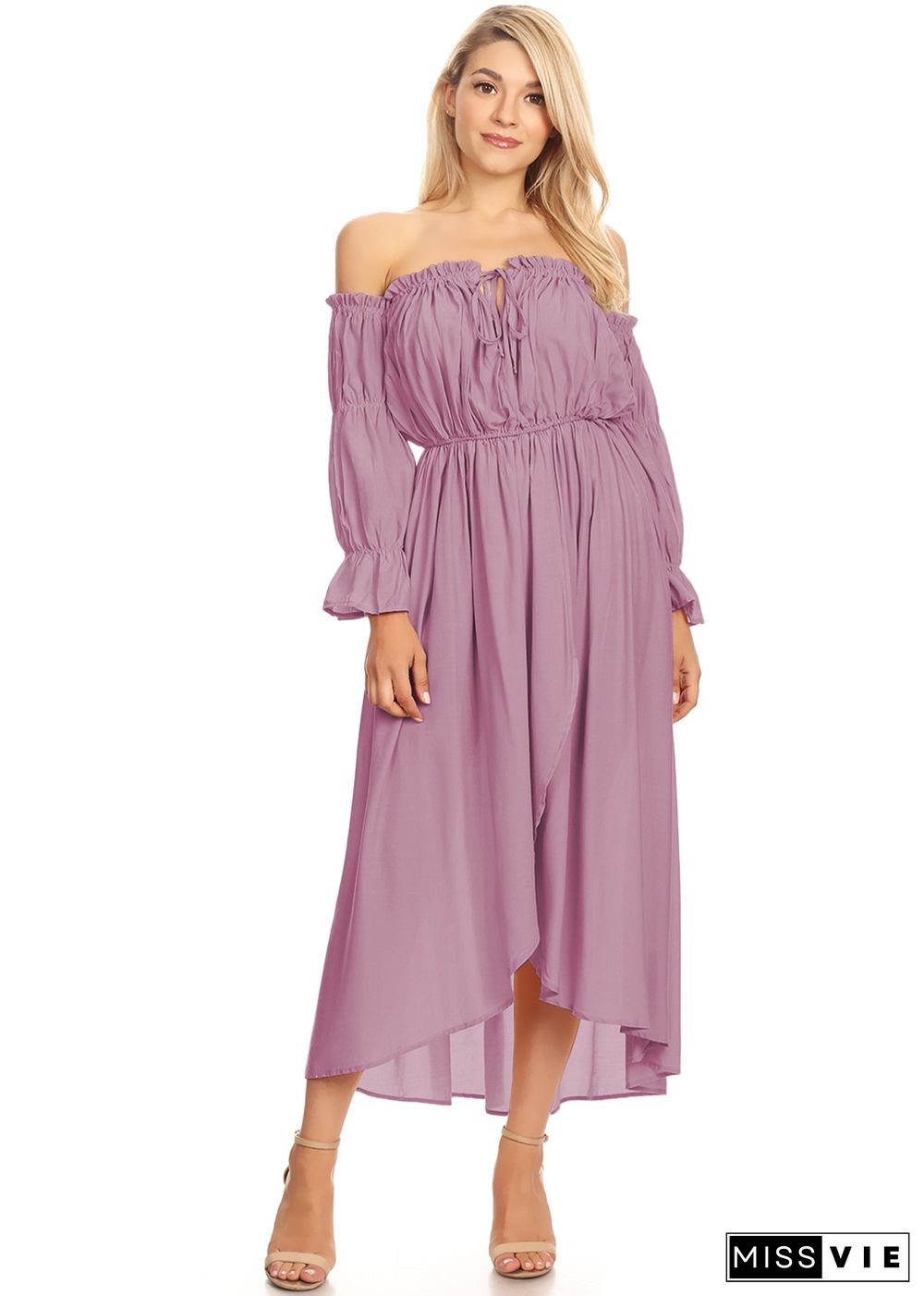 Casual Boho Long Sleeve Off Shoulder Renaissance Dress