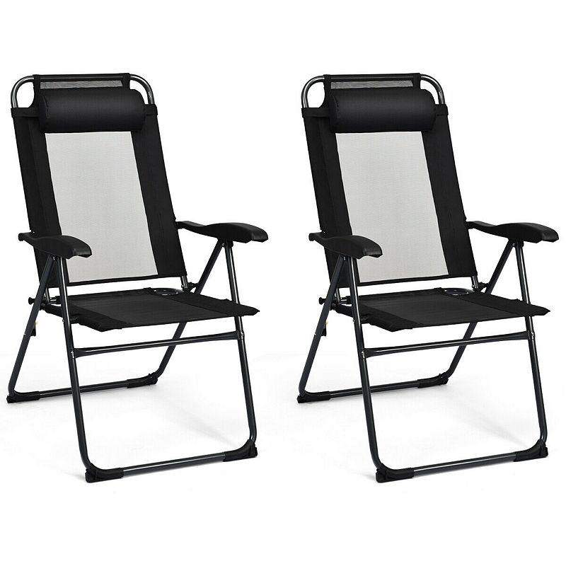 4 Pieces Patio Garden Adjustable Reclining Folding Chairs with Headrest