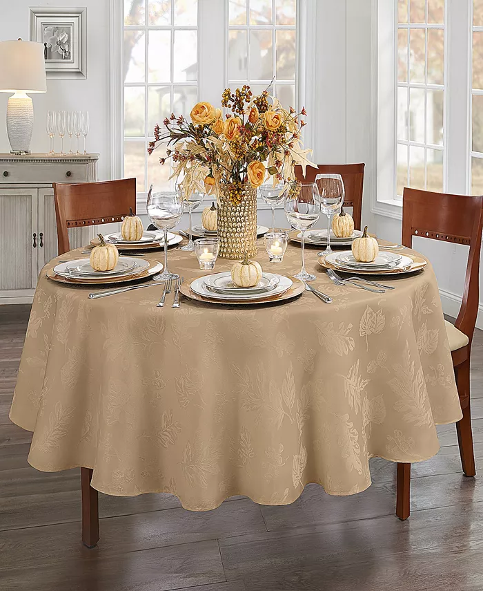 Elrene Elegant Woven Leaves Jacquard Damask Tablecloth 60x84 Oval