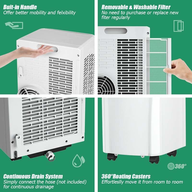 3-in-1 8000 BTU Portable Air Conditioner Cooler Fan with Dehumidifier Function & Sleep Mode