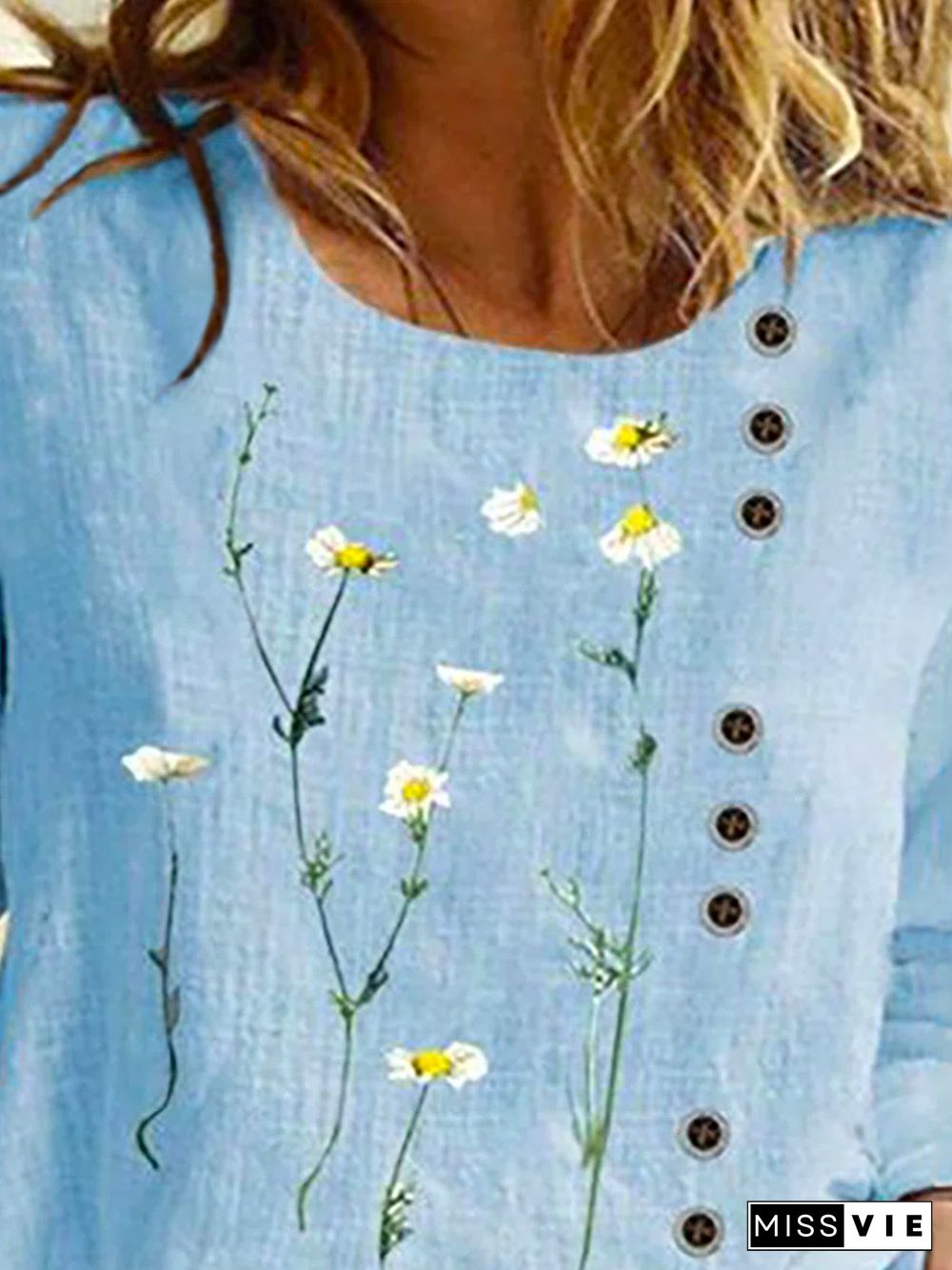 Plus size Casual Floral Long Sleeve Tops