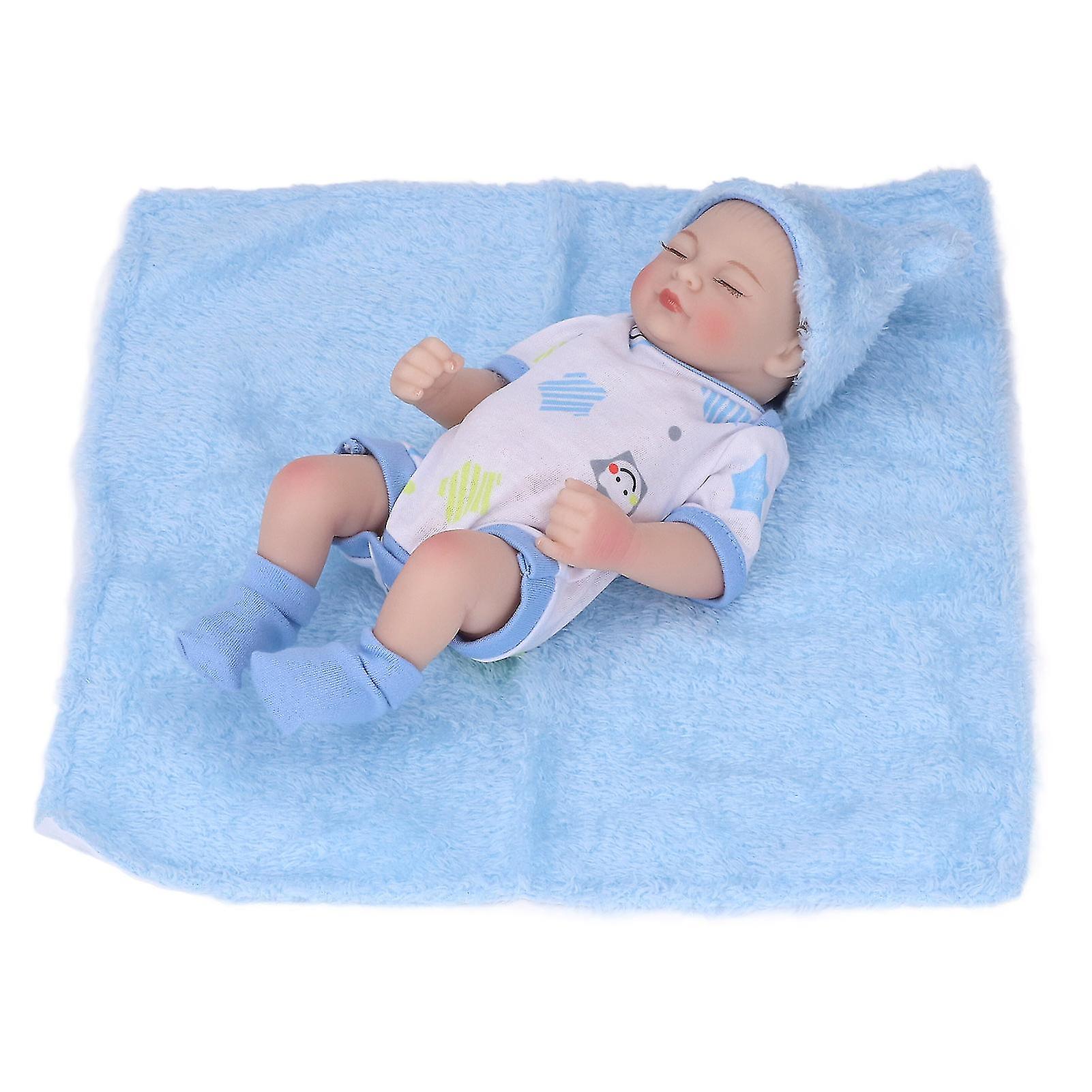 10in Newborn Baby Doll Set Washable Emulational Soft Silicone Sleeping Baby Doll with Clothes BlanketBlue Boy