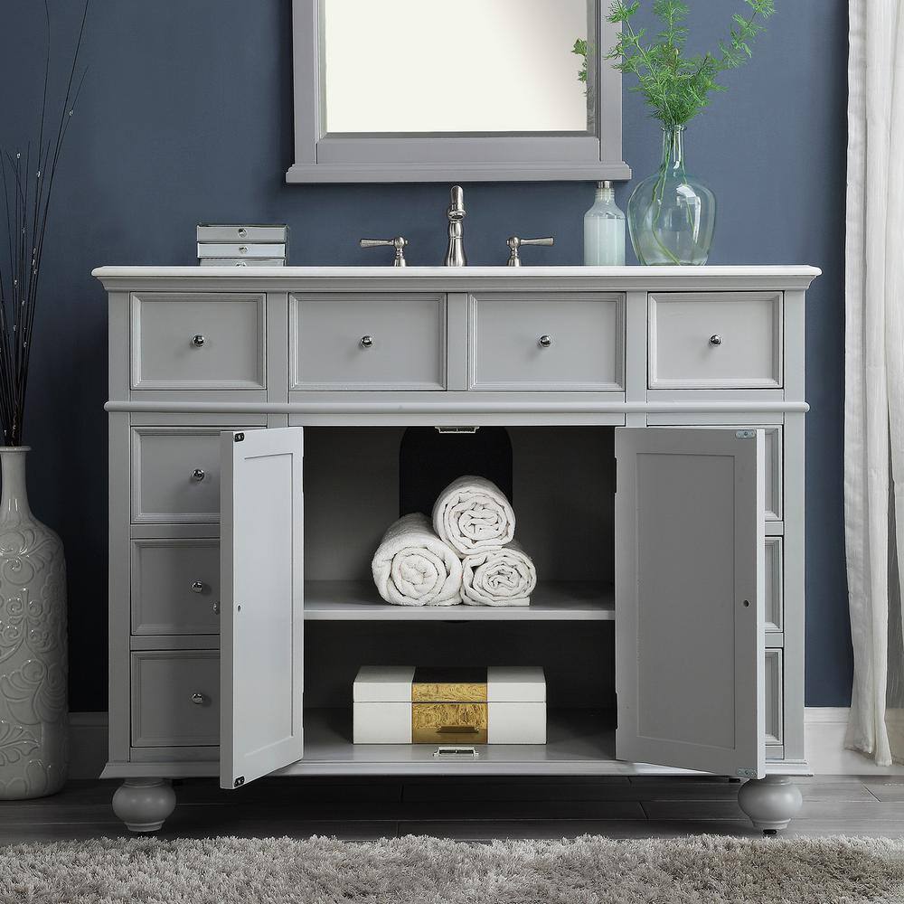 Home Decorators Collection Hampton Harbor 44 in. W x 22 in. D Bath Vanity in Dove Grey with Natural Marble Vanity Top in White BF-21375-DG