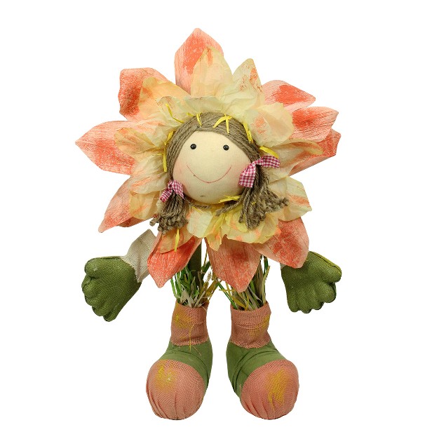 Peach Green And Yellow Spring Floral Standing Sunflower Girl Decorative Figure