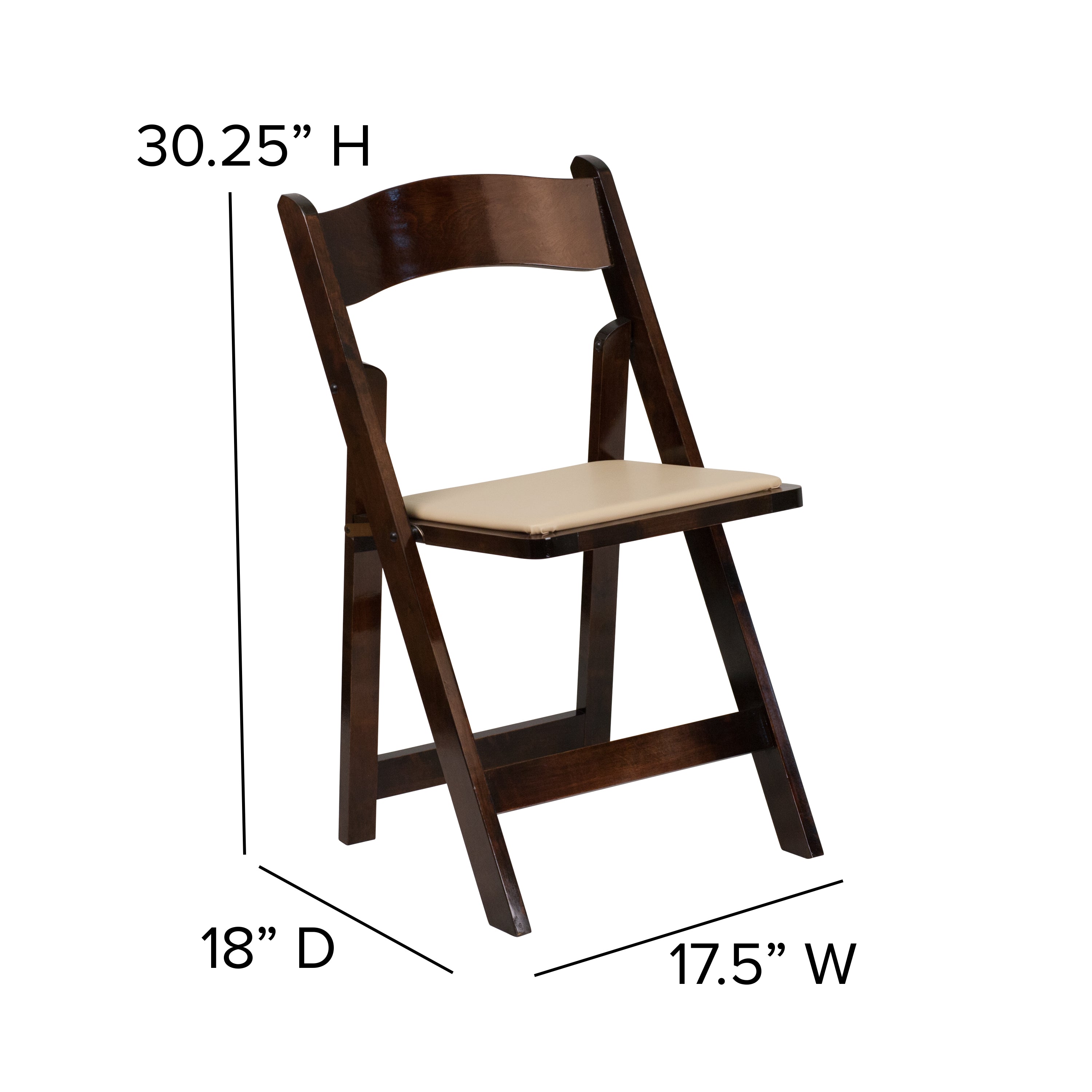 BizChair 4 Pack Fruitwood Wood Folding Chair with Vinyl Padded Seat