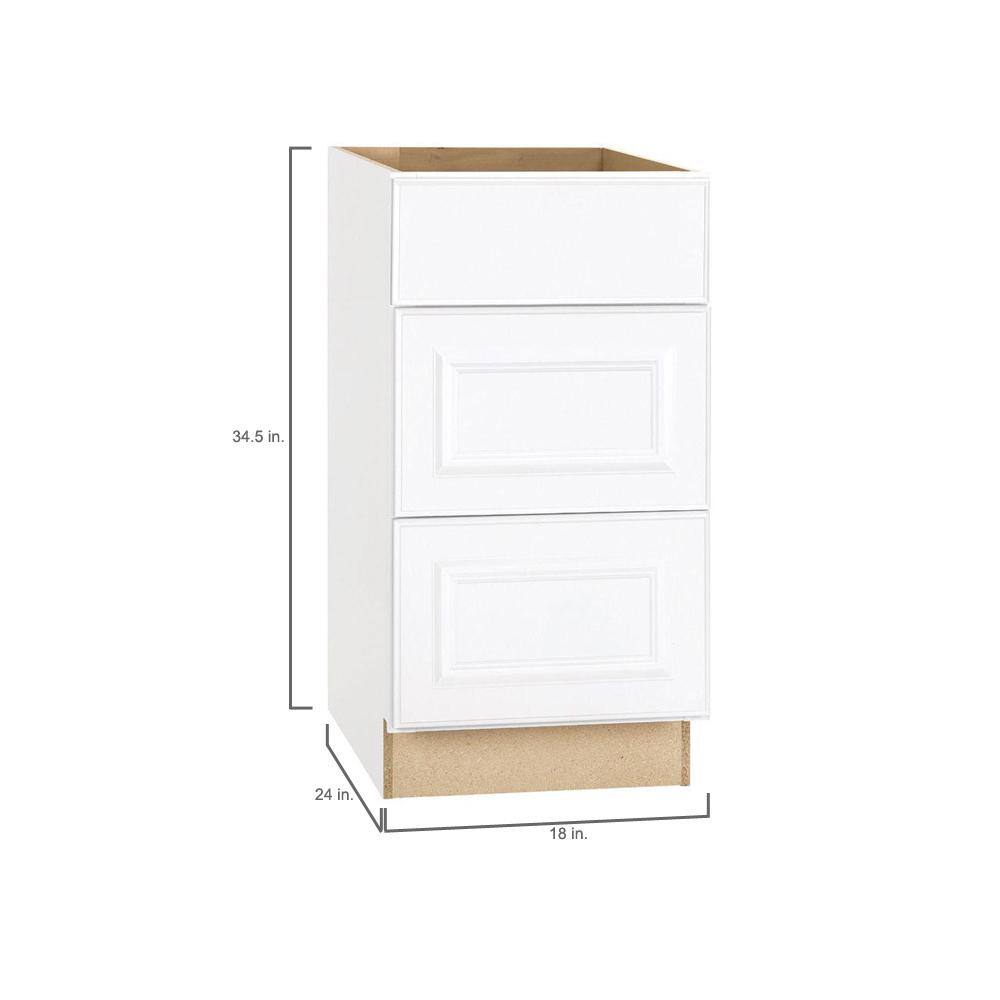 Hampton Bay Hampton 18 in. W x 24 in. D x 34.5 in. H Assembled Drawer Base Kitchen Cabinet in Satin White with Drawer Glides KDB18-SW